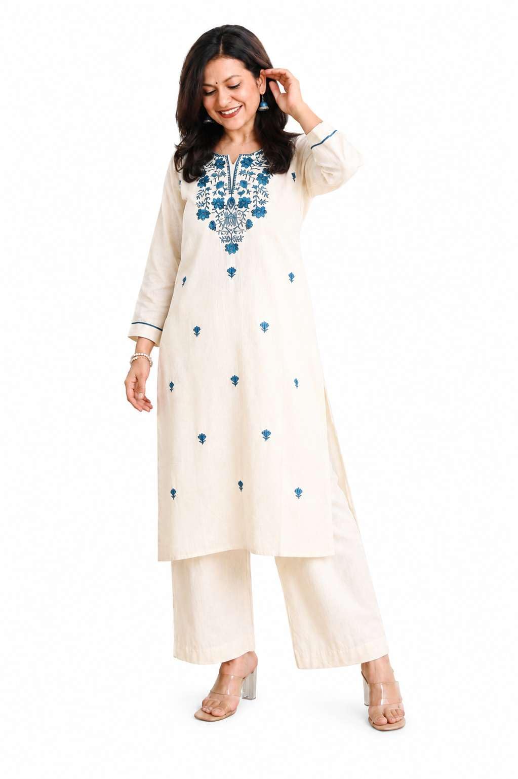 AshLova Women's Cotton Solid Flared Straight kurti with Pant
