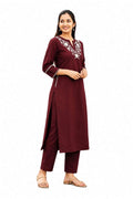 AshLova Women's Cotton Embroidered Straight Kurti With Pant