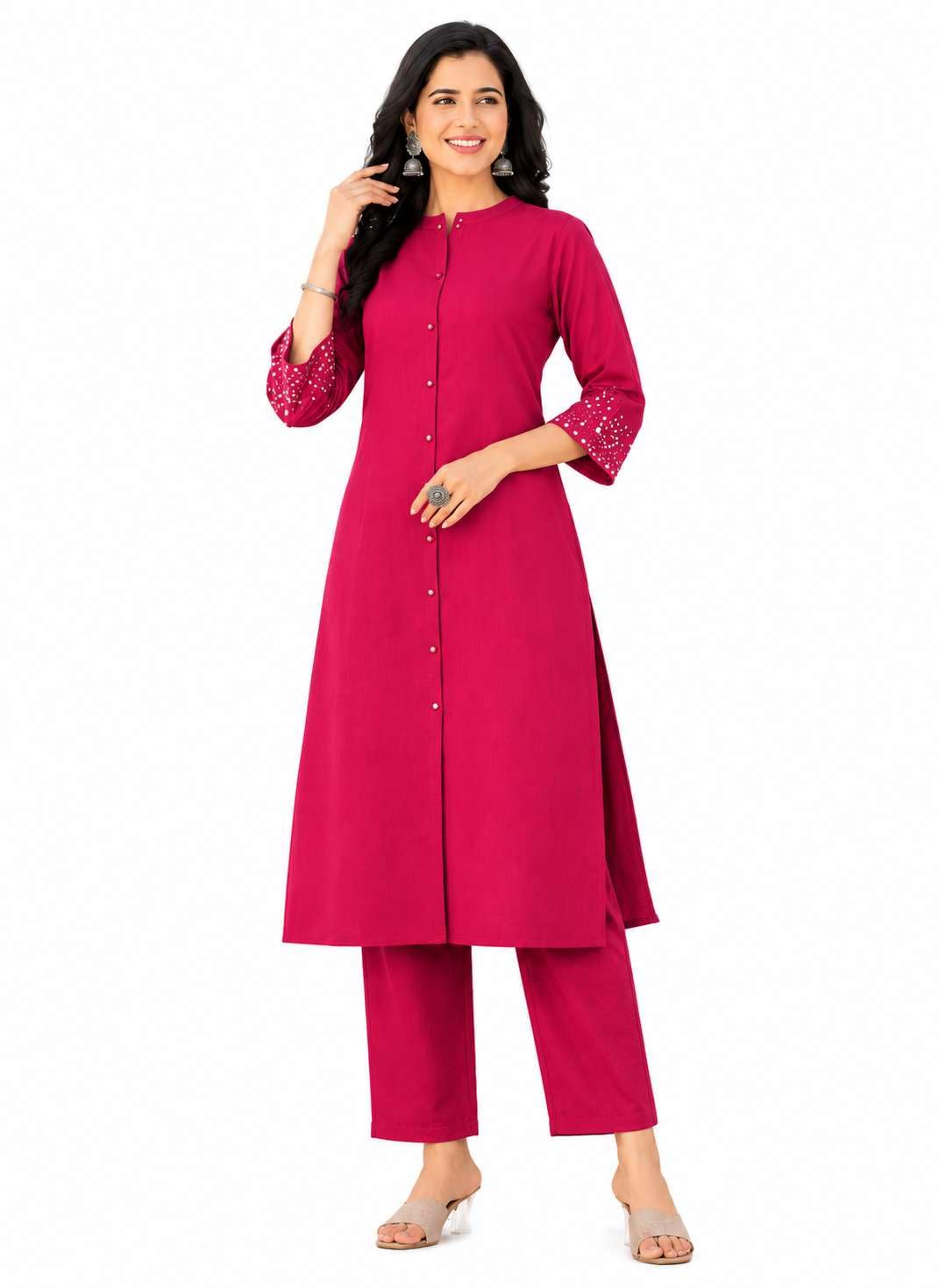 AshLova Women's Cotton Solid Flared Straight kurti with Pant
