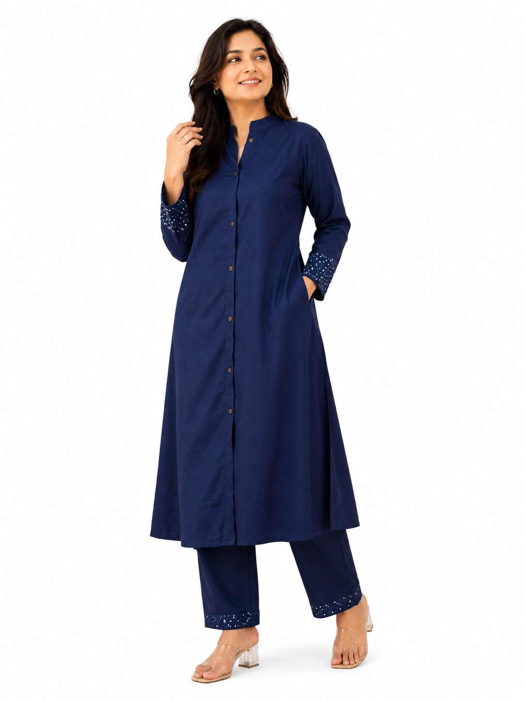AshLova Women's Cotton Solid Flared Straight kurti with Pant