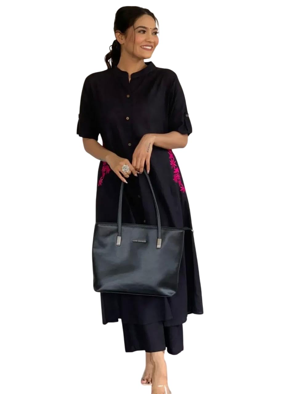 AshLova Women's Cotton Embroiderd Long A-Line Kurti with Palazzo