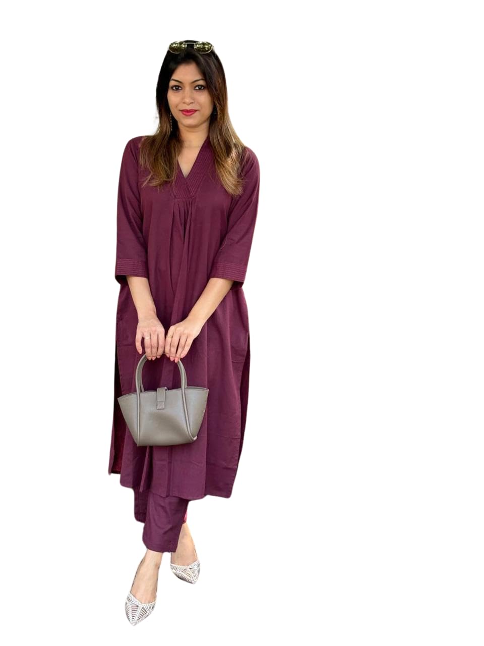 AshLova Women's Cotton Plain Coard Set A-Line Straight Kurti with Pant
