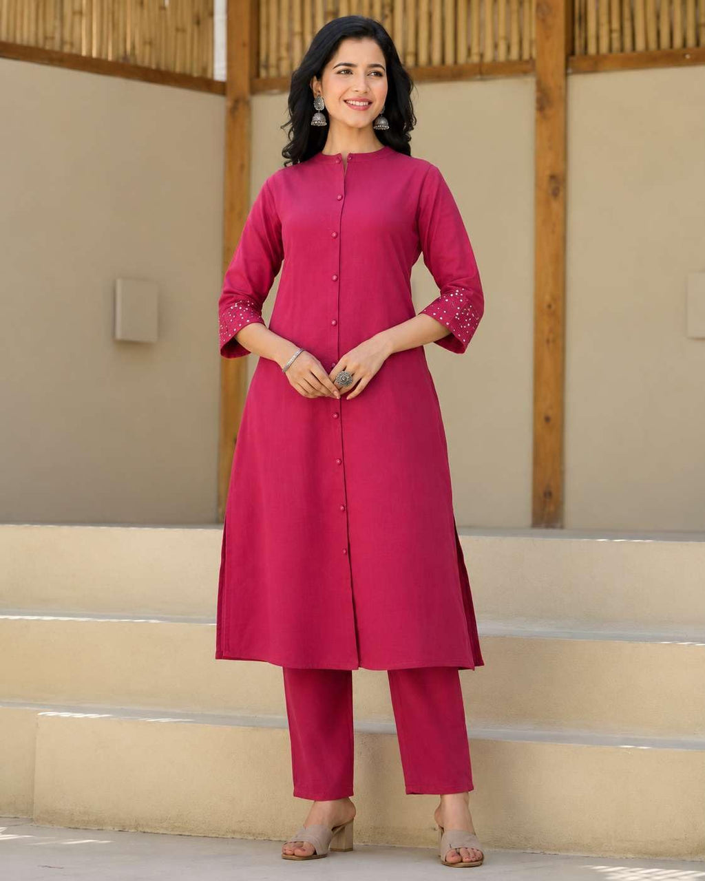 AshLova Women's Cotton Solid Flared Straight kurti with Pant