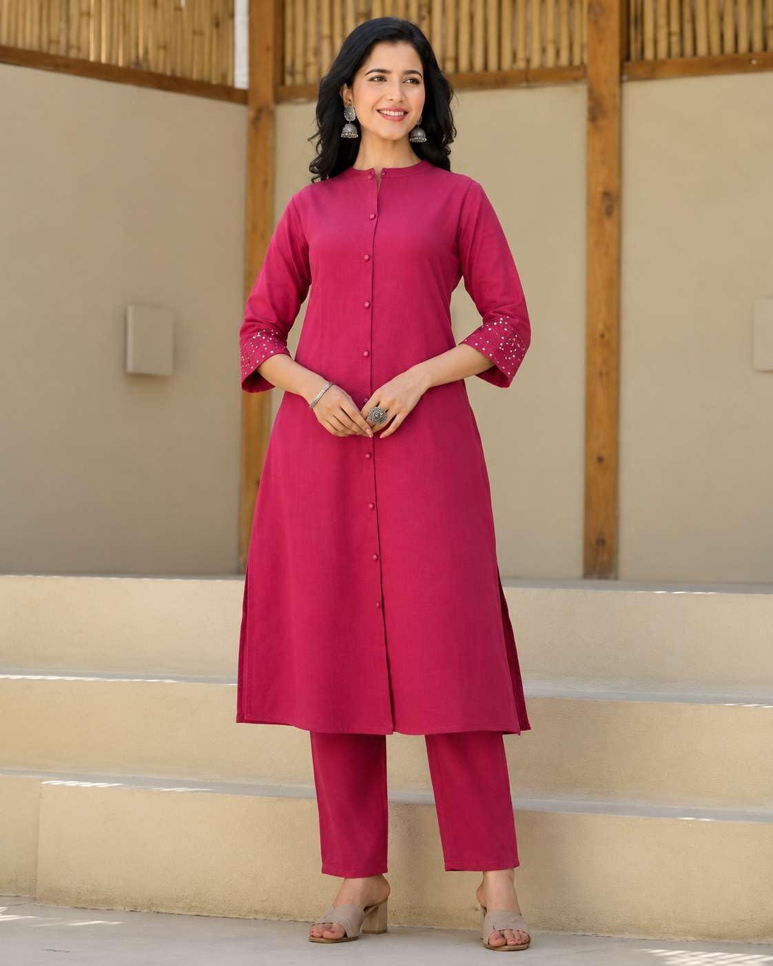 AshLova Women's Cotton Solid Flared Straight kurti with Pant
