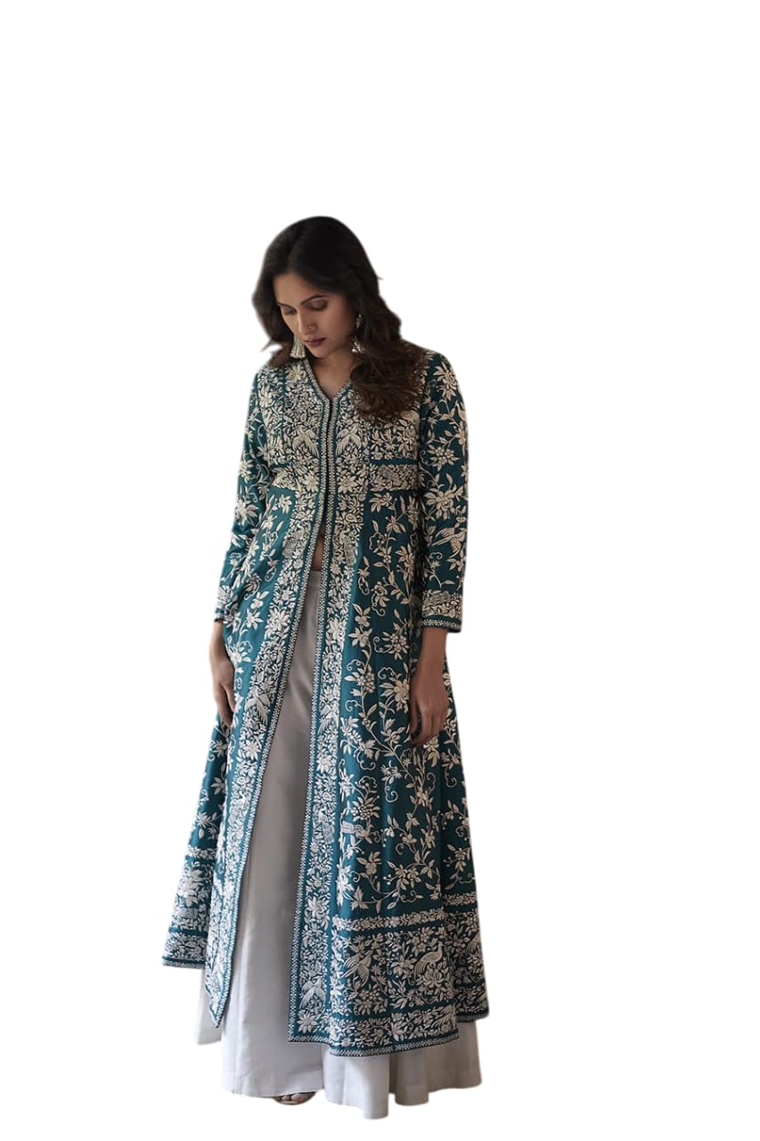 AshLova Women's Cotton Embroidery A-line Kurti with Palazzo Set