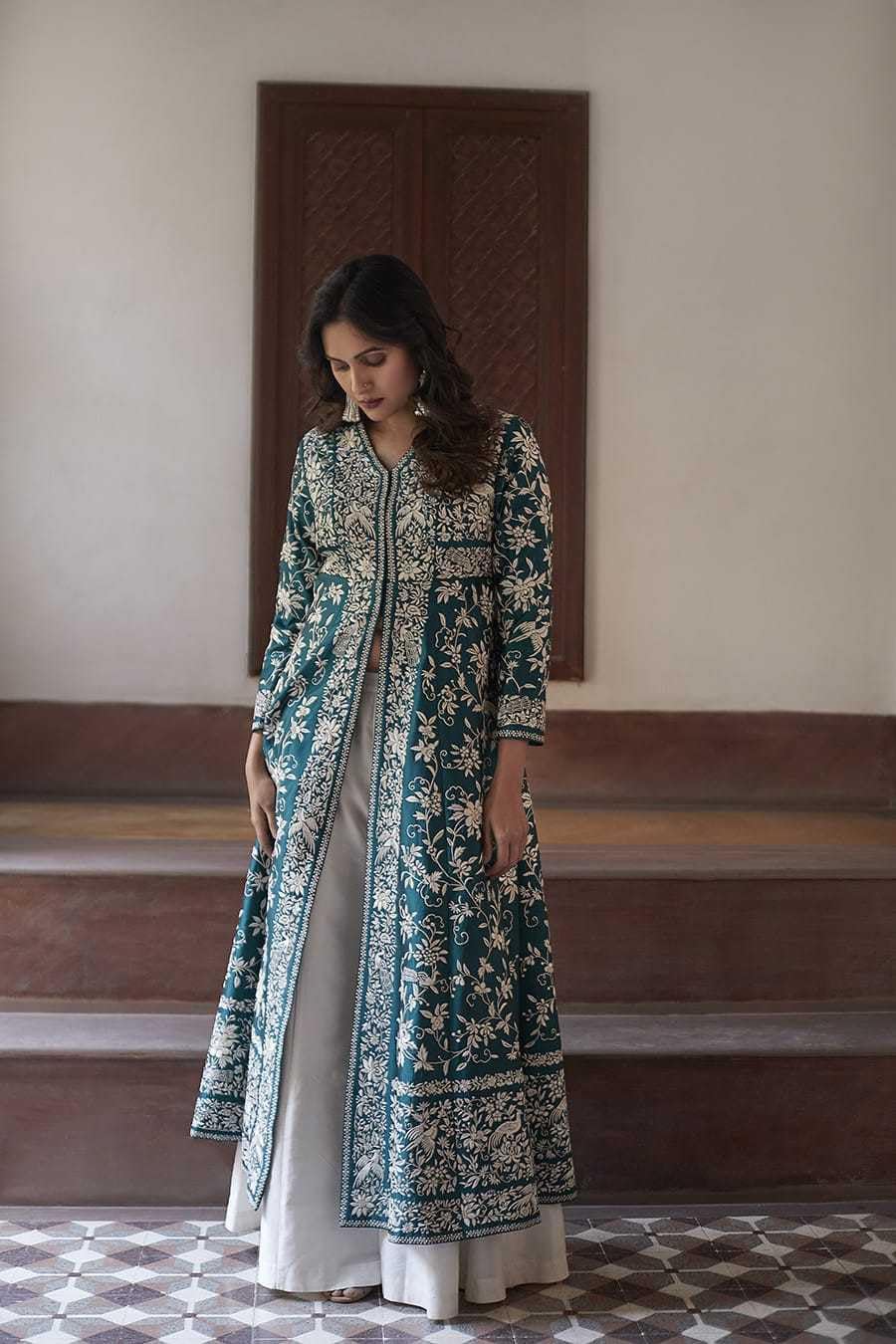 AshLova Women's Cotton Embroidery A-line Kurti with Palazzo Set