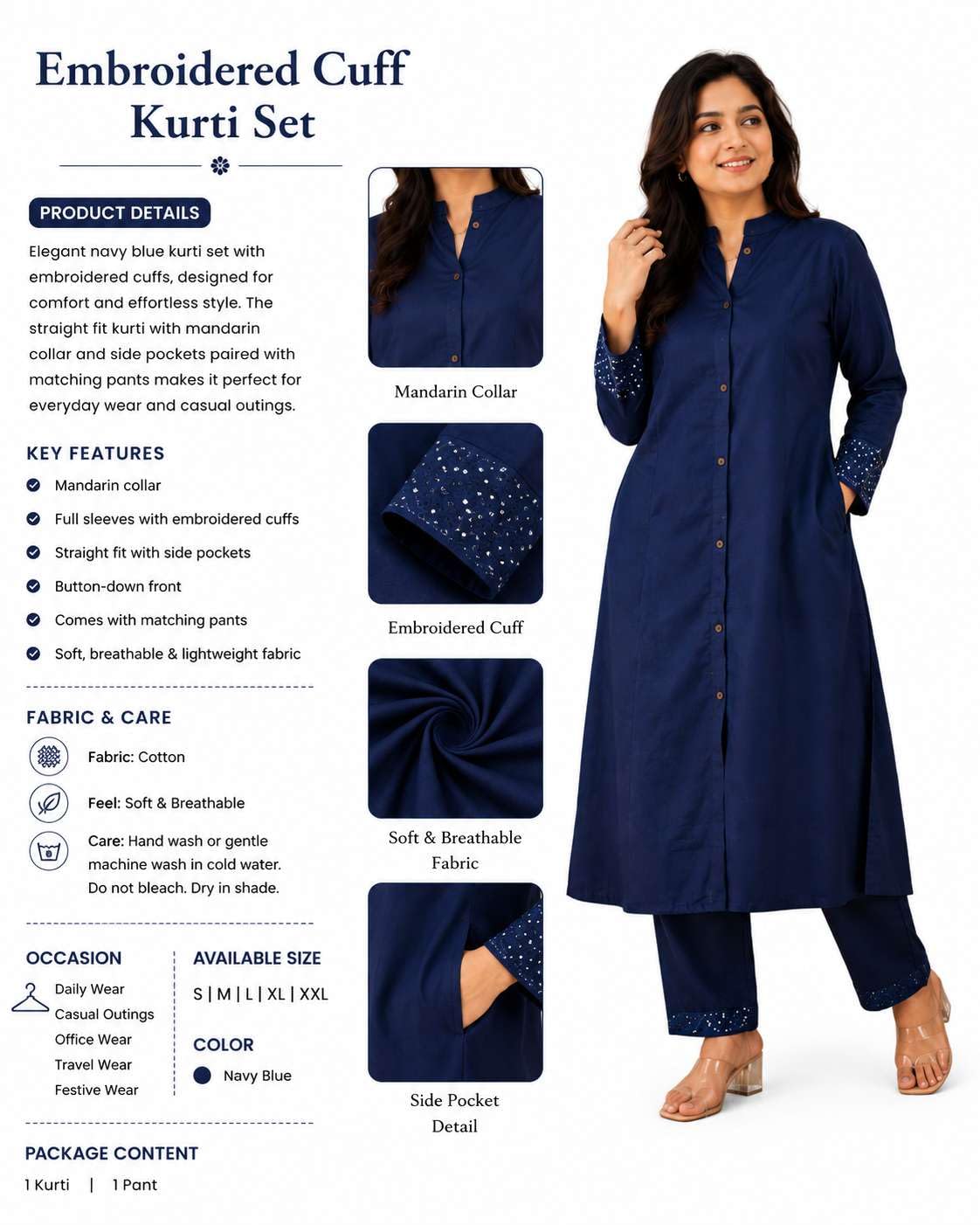 AshLova Women's Cotton Solid Flared Straight kurti with Pant