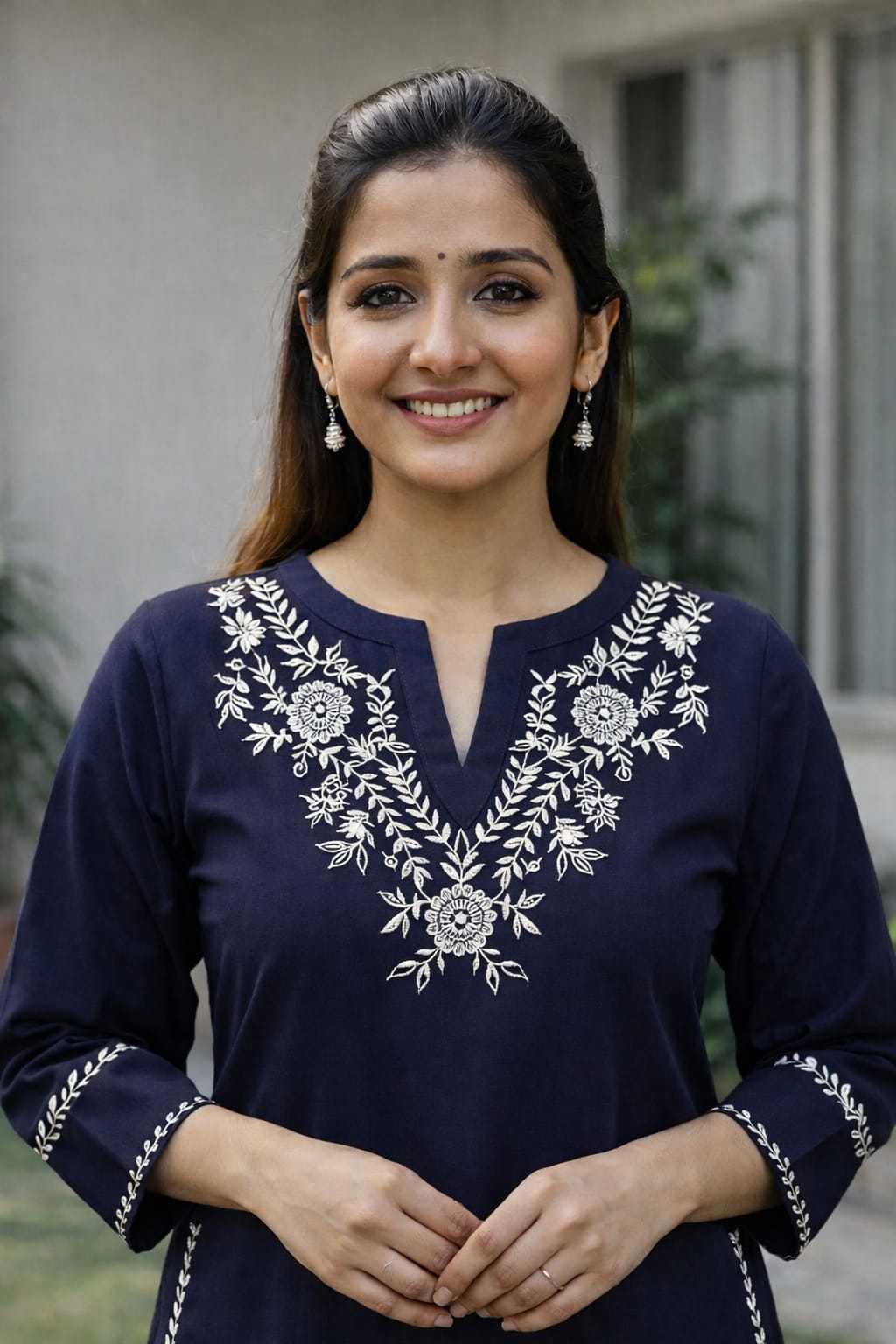 AshLova Women's Cotton Embroidered Straight Kurti With Pant