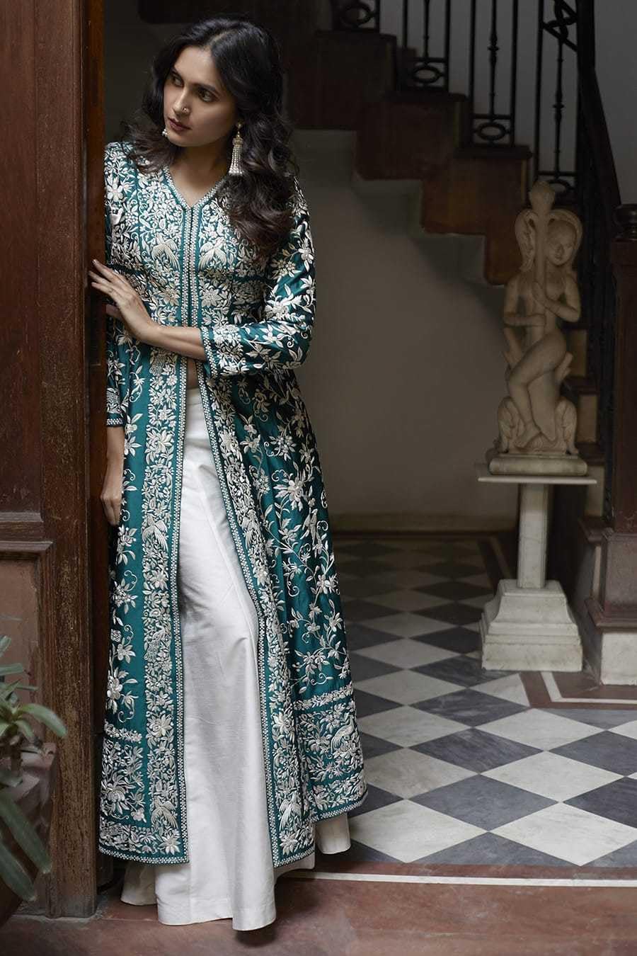 AshLova Women's Cotton Embroidery A-line Kurti with Palazzo Set