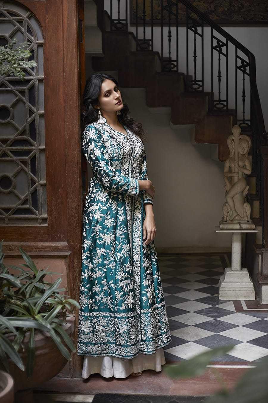AshLova Women's Cotton Embroidery A-line Kurti with Palazzo Set