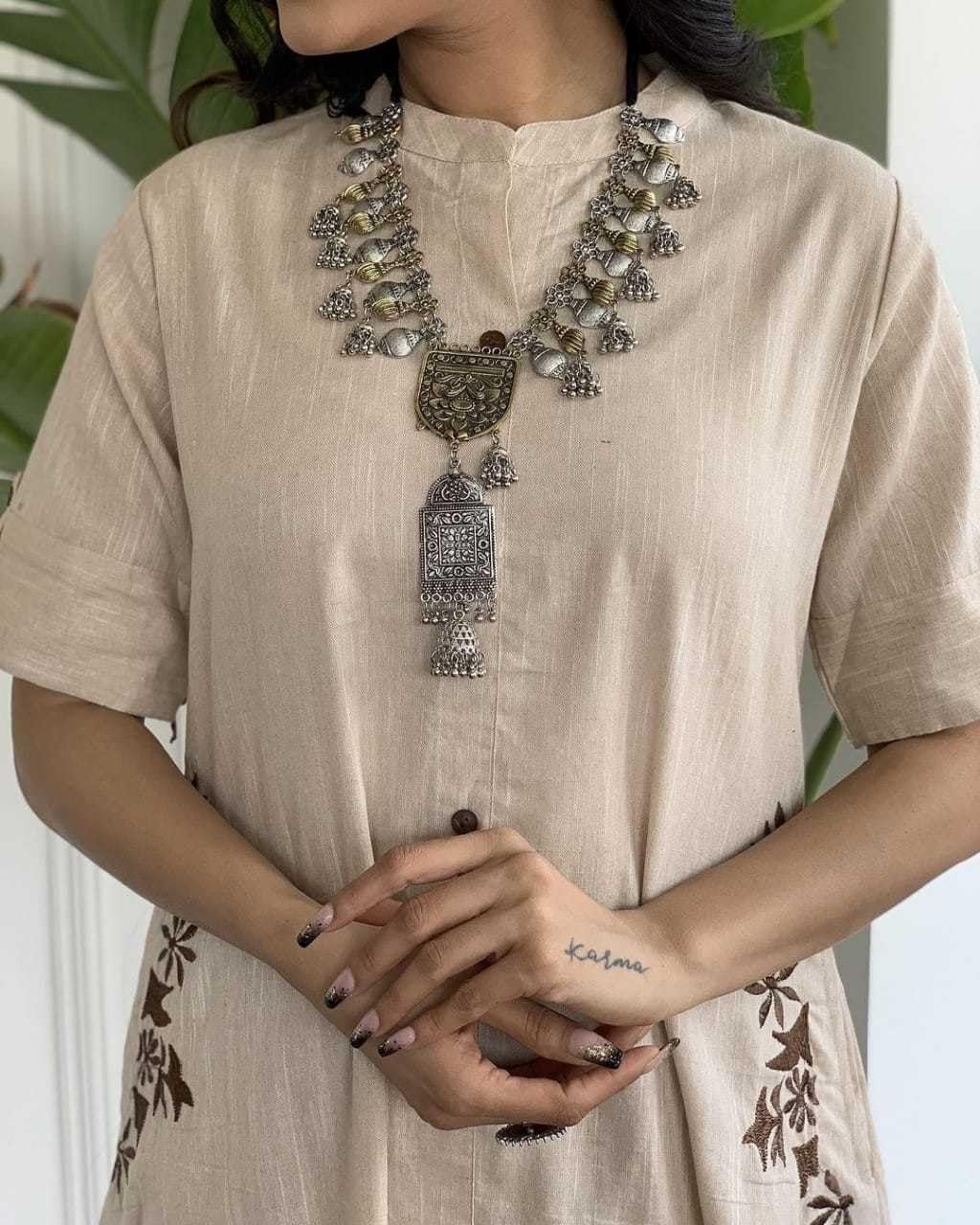 AshLova Women's Cotton Embroiderd Long A-Line Kurti with Palazzo