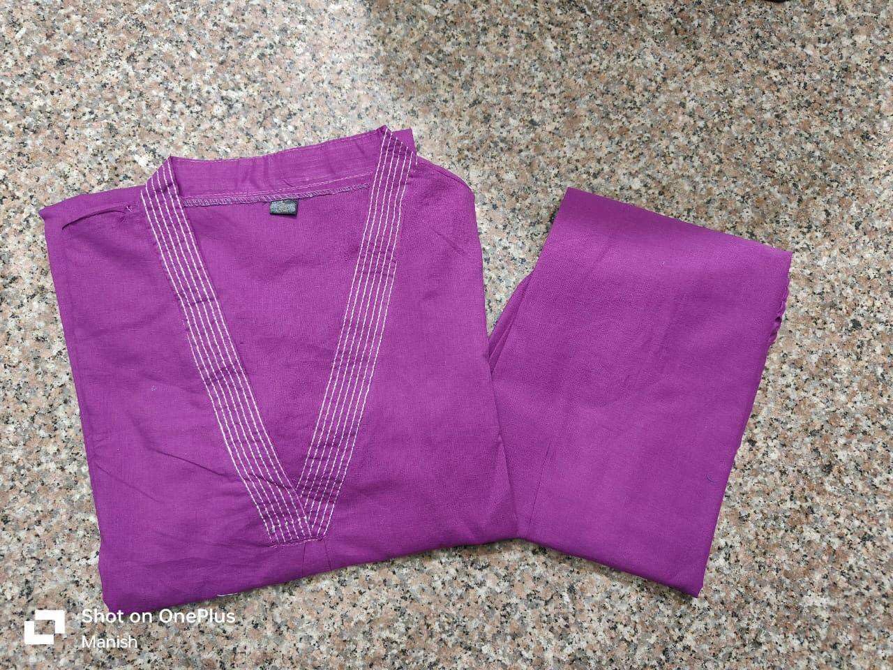 AshLova Women's Cotton Plain Coard Set A-Line Straight Kurti with Pant